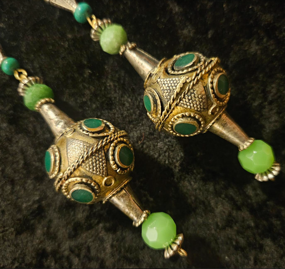 Afghani Pakistani Tribal Beaded Pierced Statement Earrings Silver an