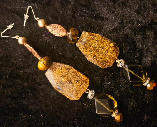 Exotic Earth Tone Gemstone Shoulder Dusters Jasper Tigers Eye & S