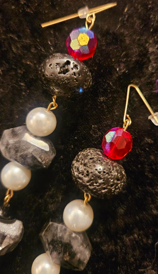 Black White Silver & Red Gemstone Shoulder Dusters Crystal Pearl