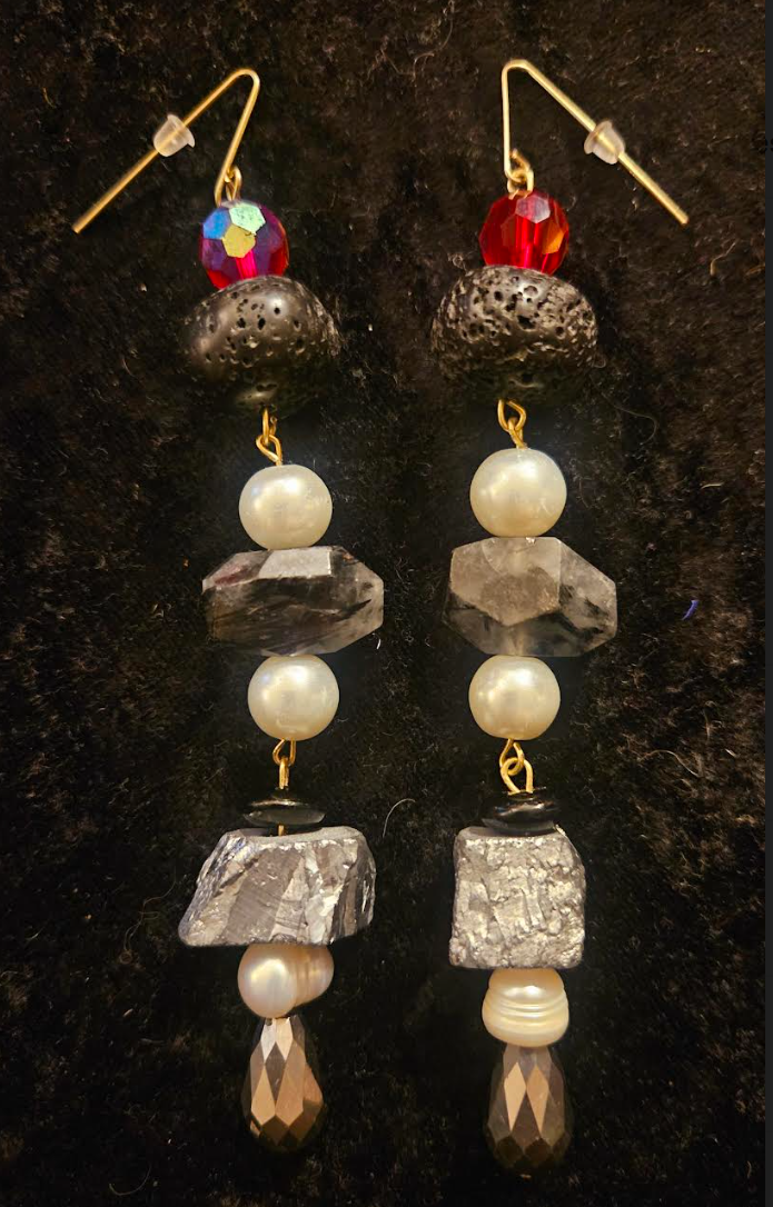 Black White Silver & Red Gemstone Shoulder Dusters Crystal Pearl