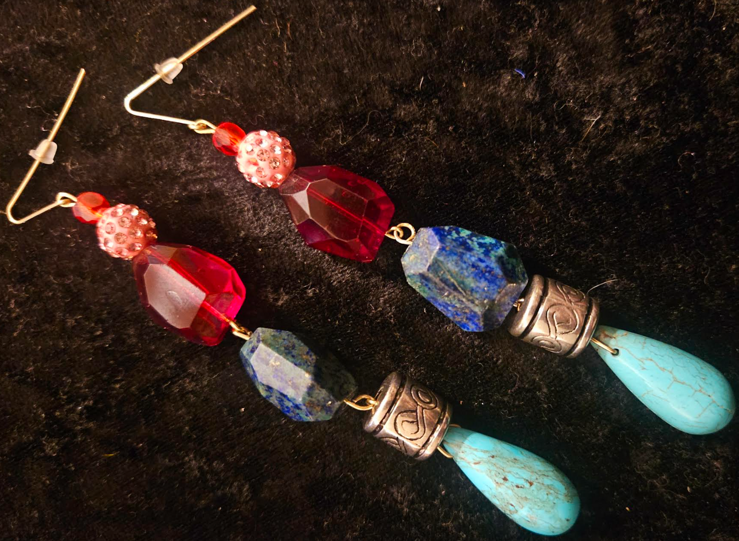 Multi Colored Azurite Malachite Magnesite Beaded Dangle Pierced Ear