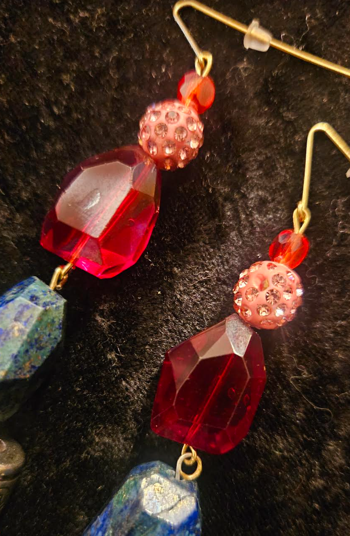 Multi Colored Azurite Malachite Magnesite Beaded Dangle Pierced Ear