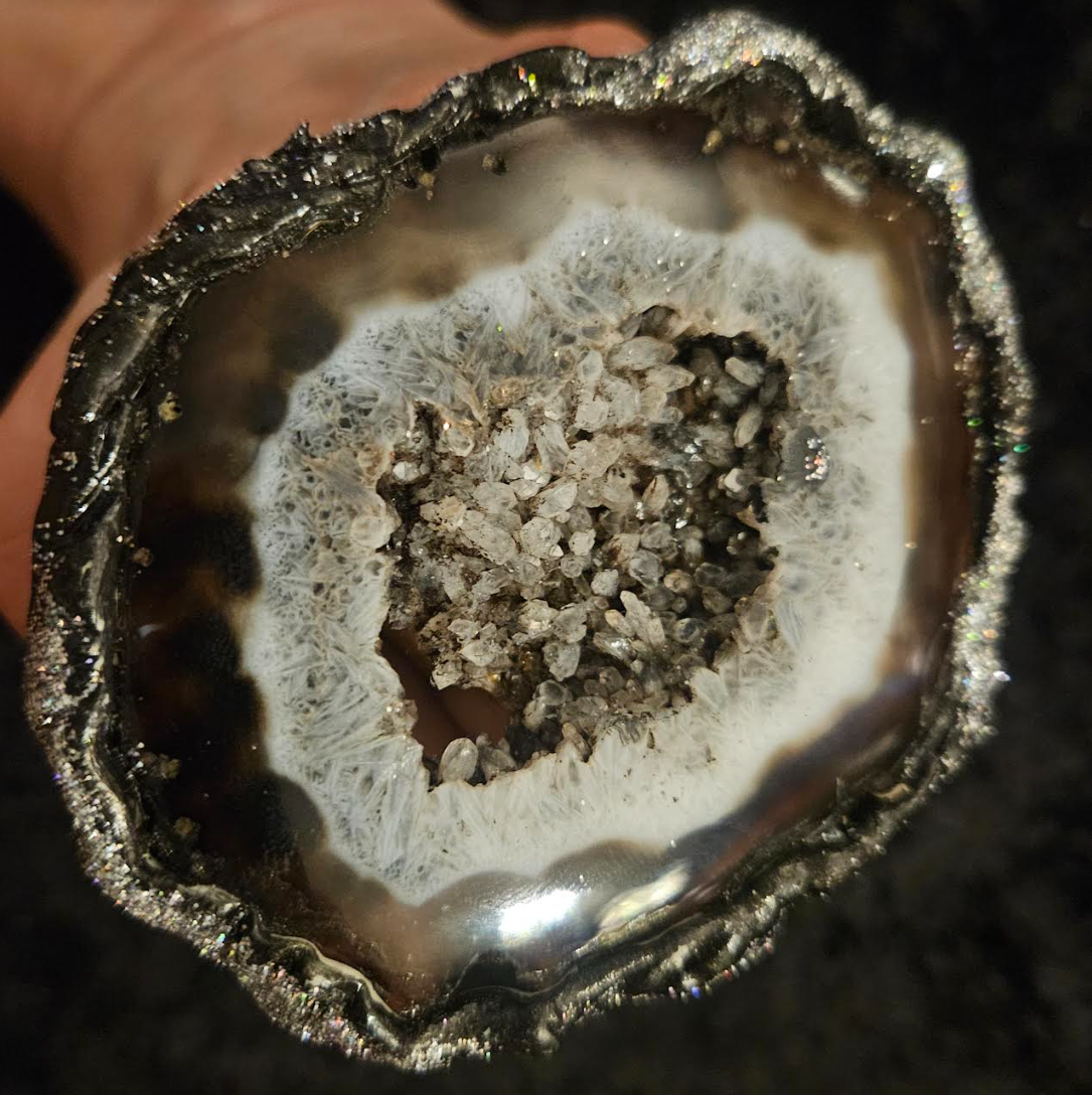 Oversized Black White & Gray Sculpted Druzy Adjustable Ring