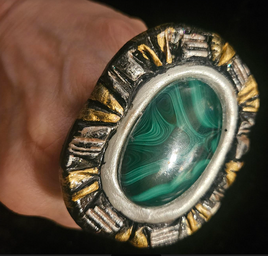 Sculpted Art Deco Gatsby Inspired Malachite Statement Ring