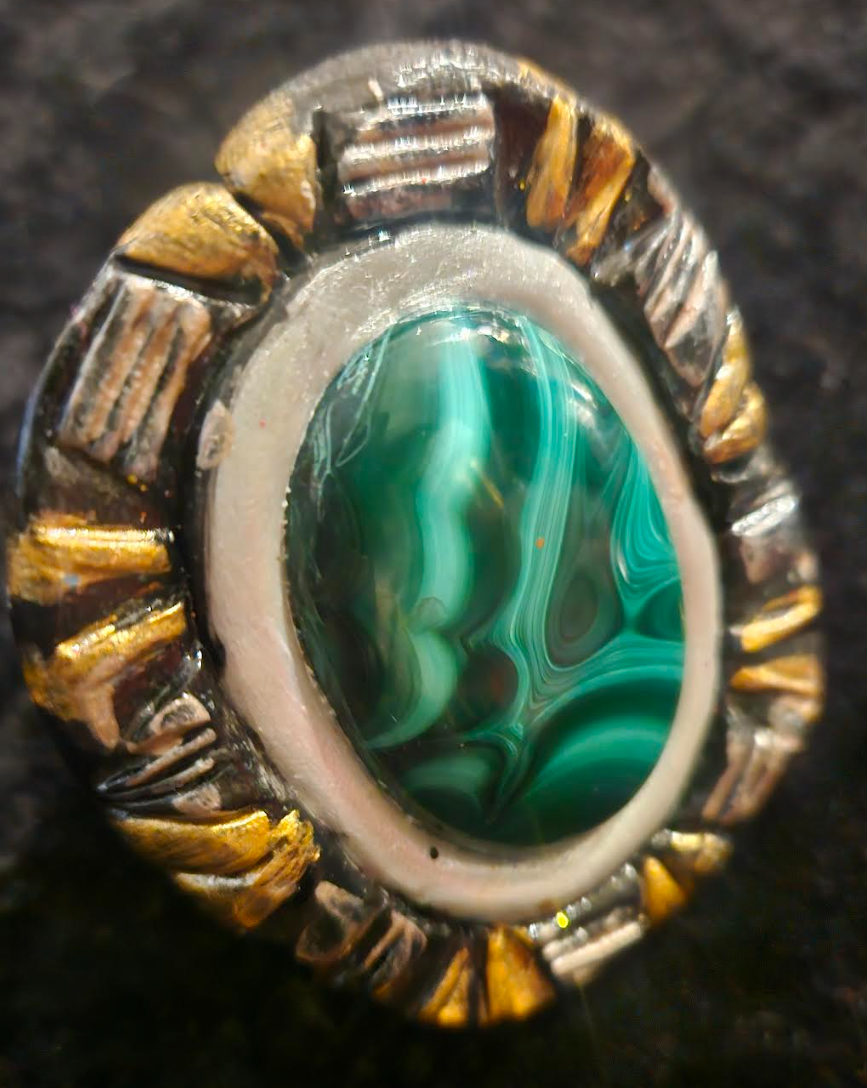 Sculpted Art Deco Gatsby Inspired Malachite Statement Ring