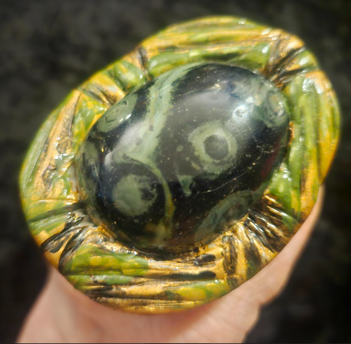 Kambaba Sculpted Statement Ring Size 8 9 - Crocodile Eyes