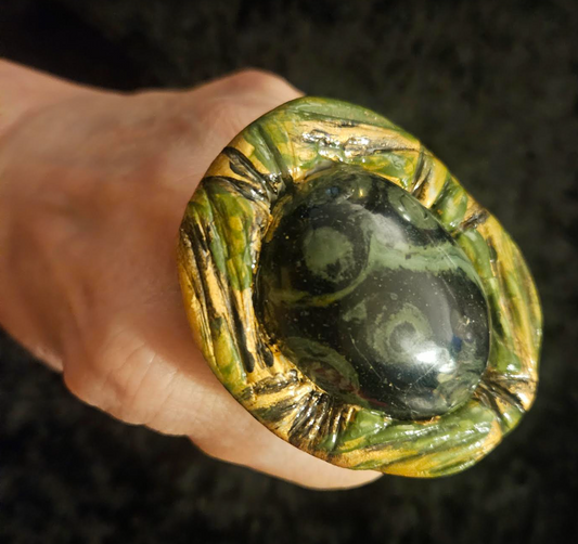 Kambaba Sculpted Statement Ring Size 8 9 - Crocodile Eyes