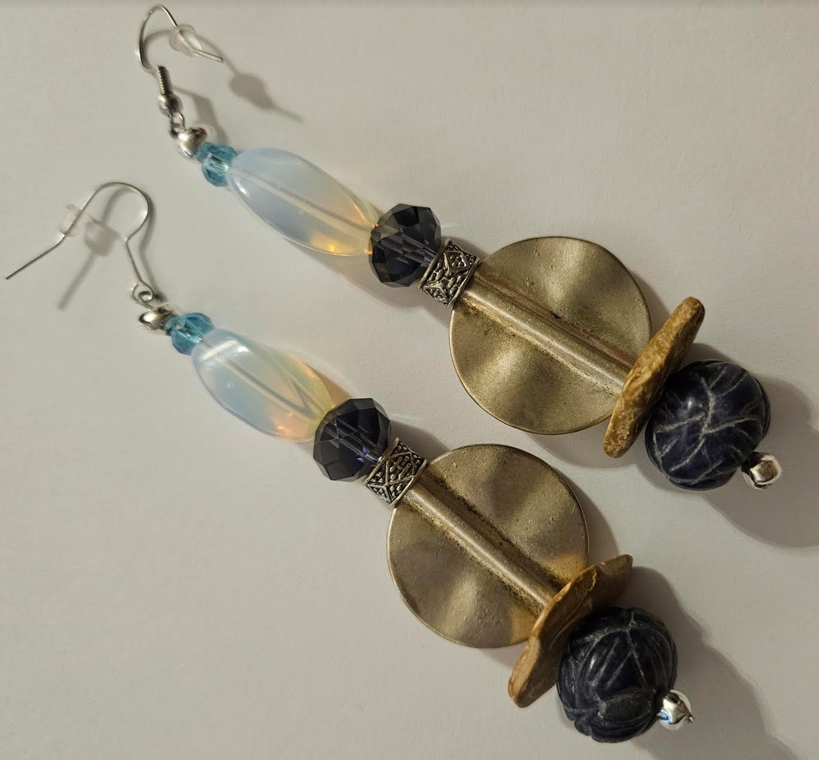 Etched Sapphire and Manmade Opal Shoulder Dusters Blue White & Si