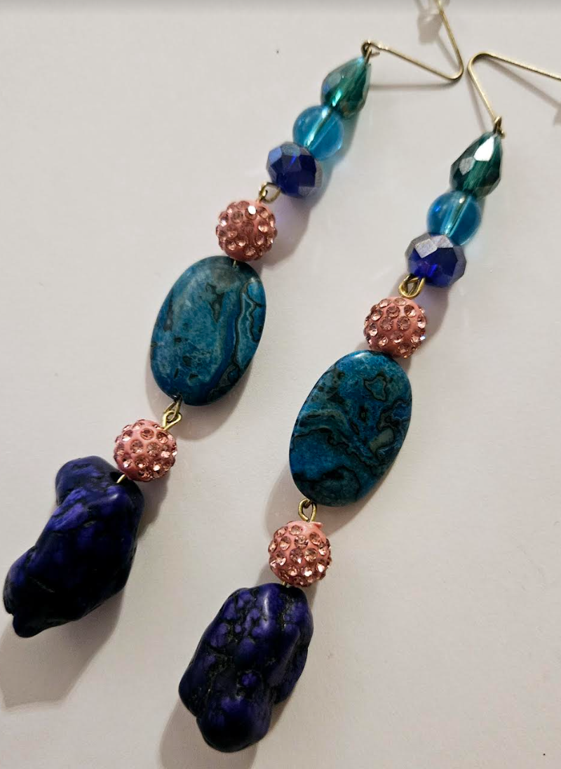 Jewel Tone Mixed Media Beaded Shoulder Duster Pierced Statement Earrin