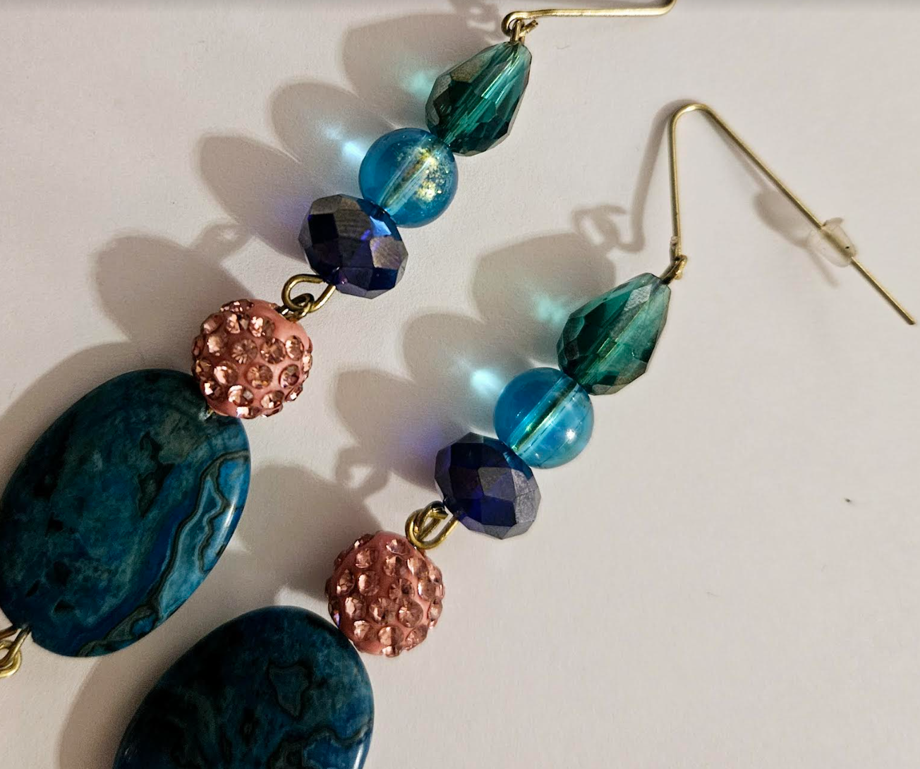 Jewel Tone Mixed Media Beaded Shoulder Duster Pierced Statement Earrin