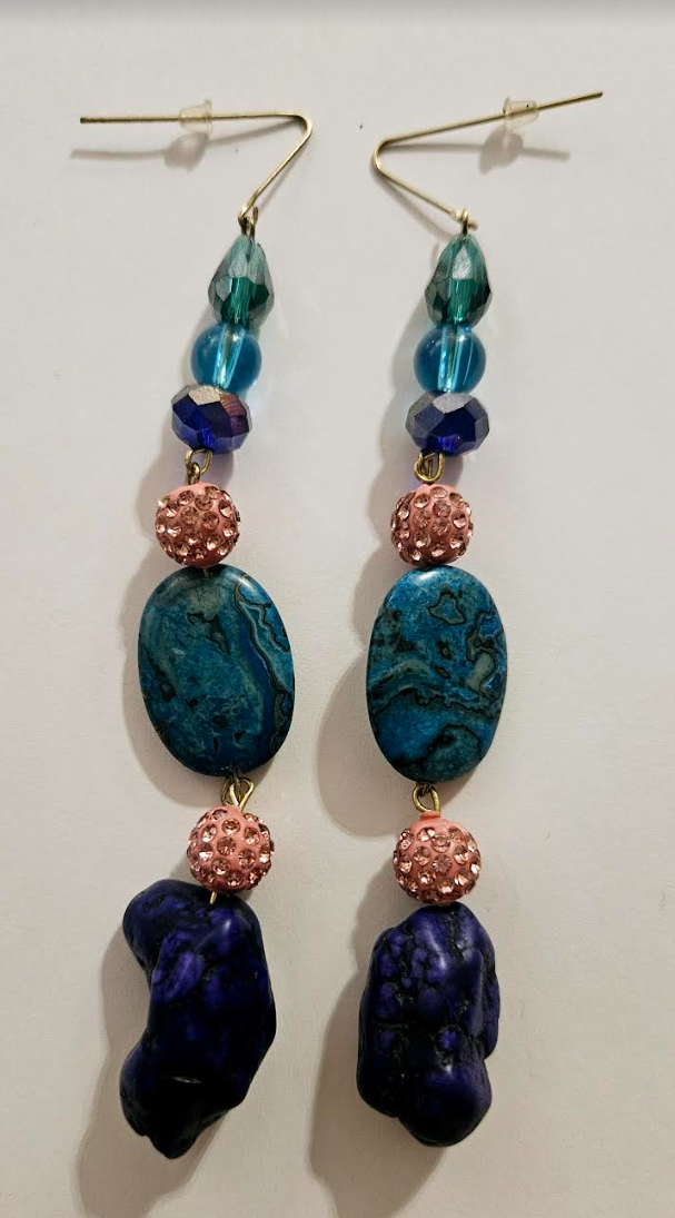 Jewel Tone Mixed Media Beaded Shoulder Duster Pierced Statement Earrin
