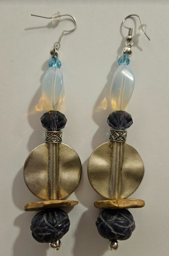 Etched Sapphire and Manmade Opal Shoulder Dusters Blue White & Si