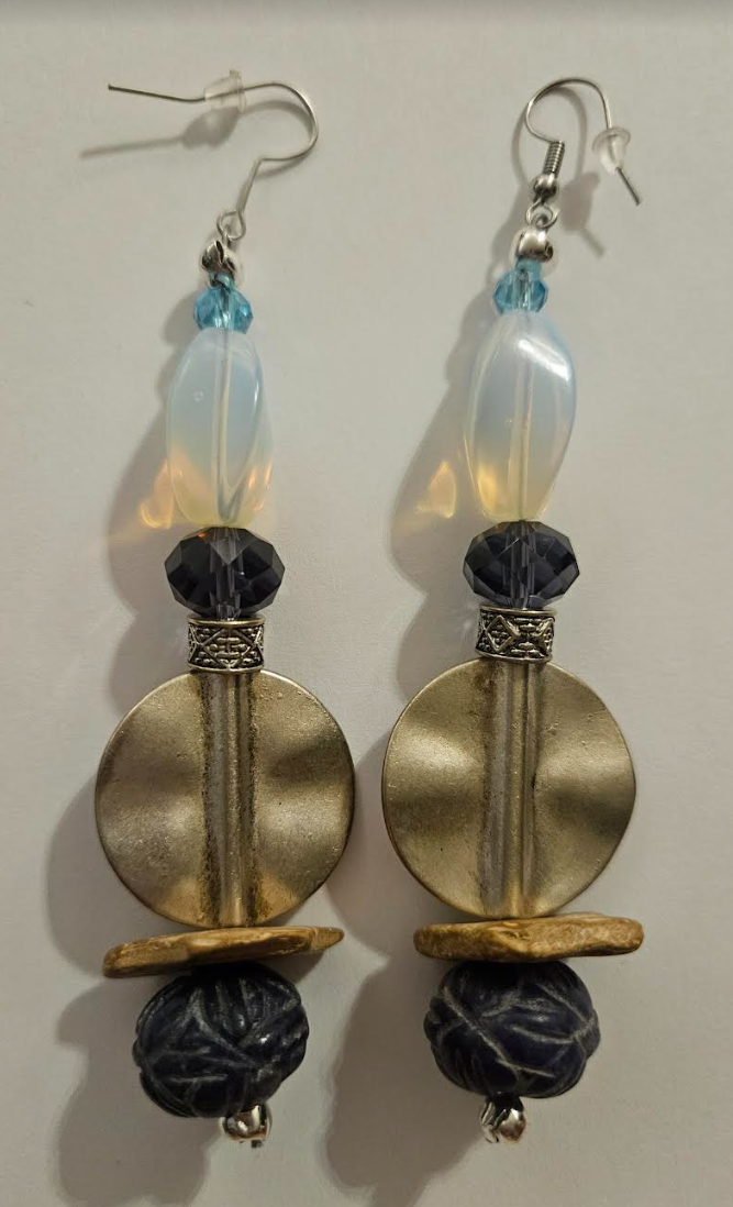 Etched Sapphire and Manmade Opal Shoulder Dusters Blue White & Si