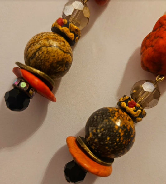 Orange Faux Turquoise Nugget & Mixed Media Shoulder Dusters Autum