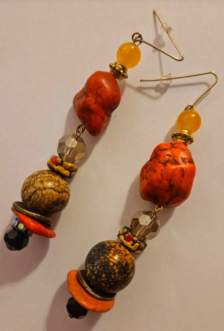 Orange Faux Turquoise Nugget & Mixed Media Shoulder Dusters Autum