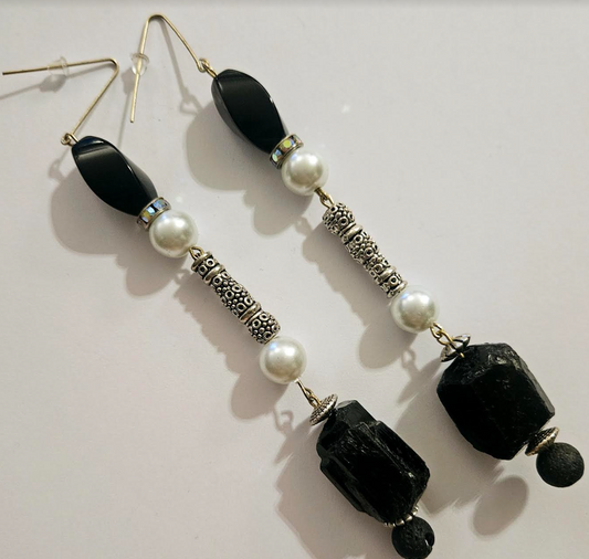 Black White & Silver Avant Garde Shoulder Dusters Rough Tourmalin