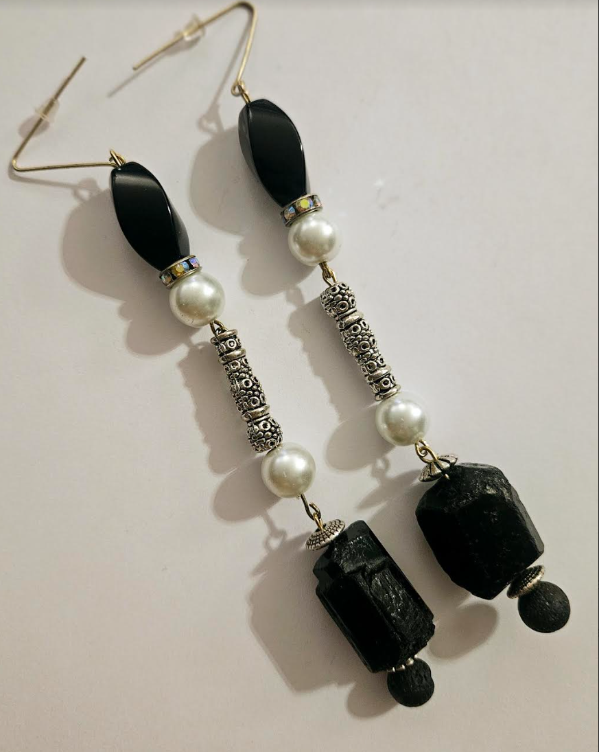 Black White & Silver Avant Garde Shoulder Dusters Rough Tourmalin