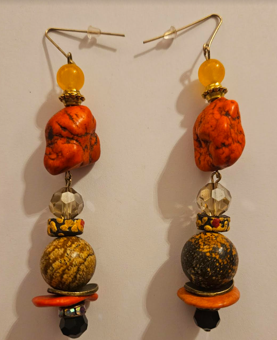 Orange Faux Turquoise Nugget & Mixed Media Shoulder Dusters Autum