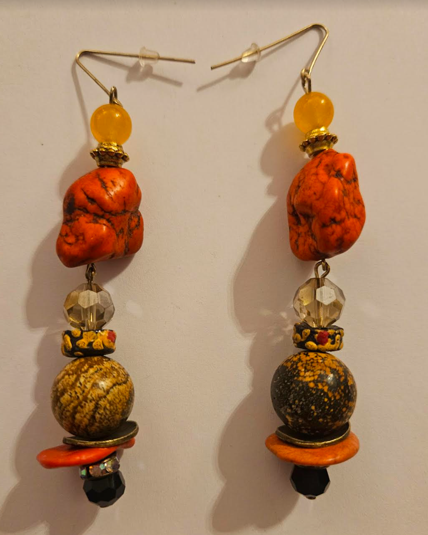 Orange Faux Turquoise Nugget & Mixed Media Shoulder Dusters Autum