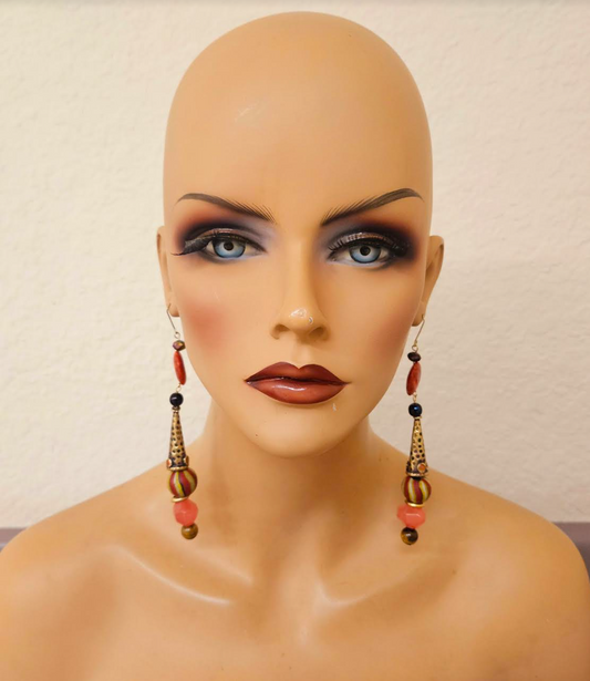 Exotic Orange Black & Gold Tribal Shoulder Dusters Coral Brass Ge