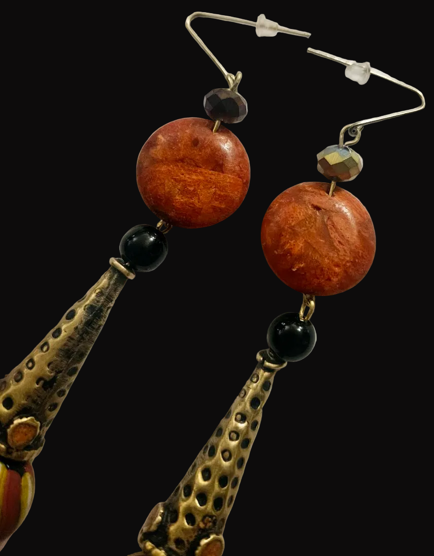 Exotic Orange Black & Gold Tribal Shoulder Dusters - Tribal Ethnic