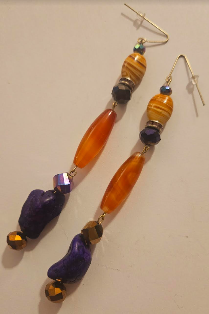 Super Long Orange and Purple Gemstone Shoulder Dusters Artisan Be