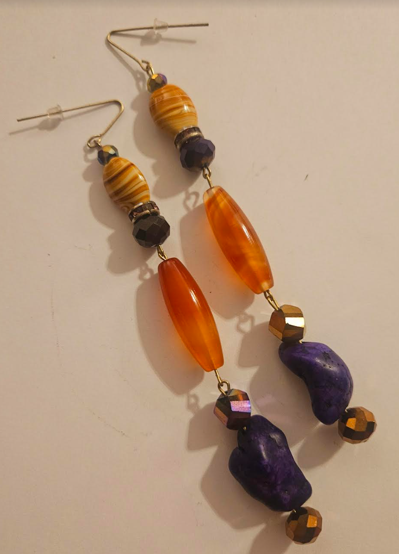 Super Long Orange and Purple Gemstone Shoulder Dusters Artisan Be