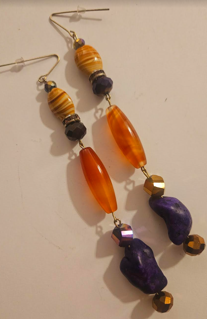 Super Long Orange and Purple Gemstone Shoulder Dusters Artisan Be