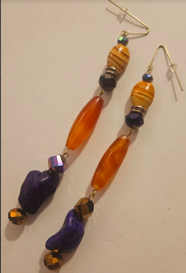 Super Long Orange and Purple Gemstone Shoulder Dusters Artisan Be