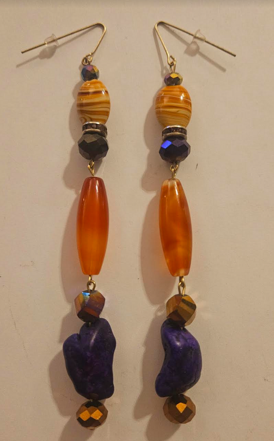 Super Long Orange and Purple Gemstone Shoulder Dusters Artisan Be
