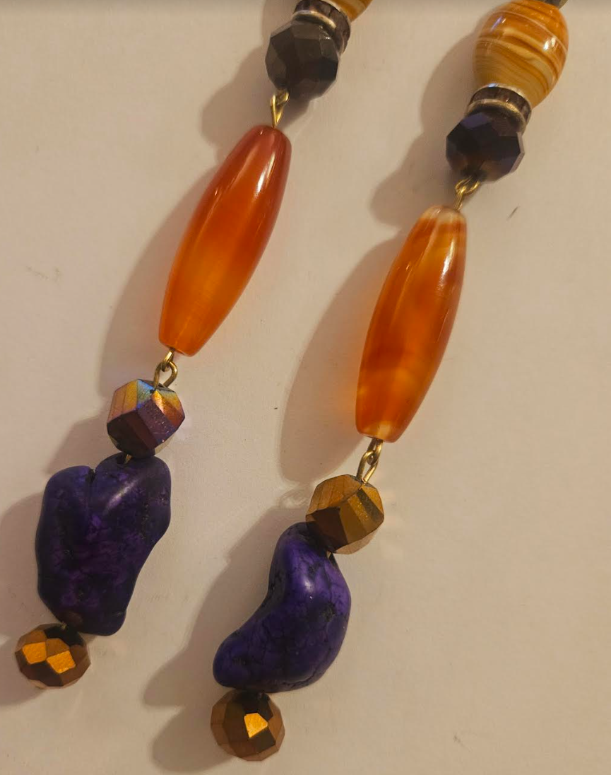 Super Long Orange and Purple Gemstone Shoulder Dusters Artisan Be