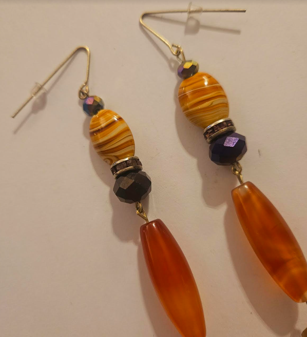 Super Long Orange and Purple Gemstone Shoulder Dusters Artisan Be