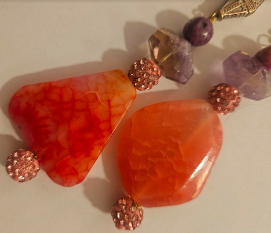 Pink Dragon's Agate Amethyst & Rhinestone Shoulder Dusters Extra