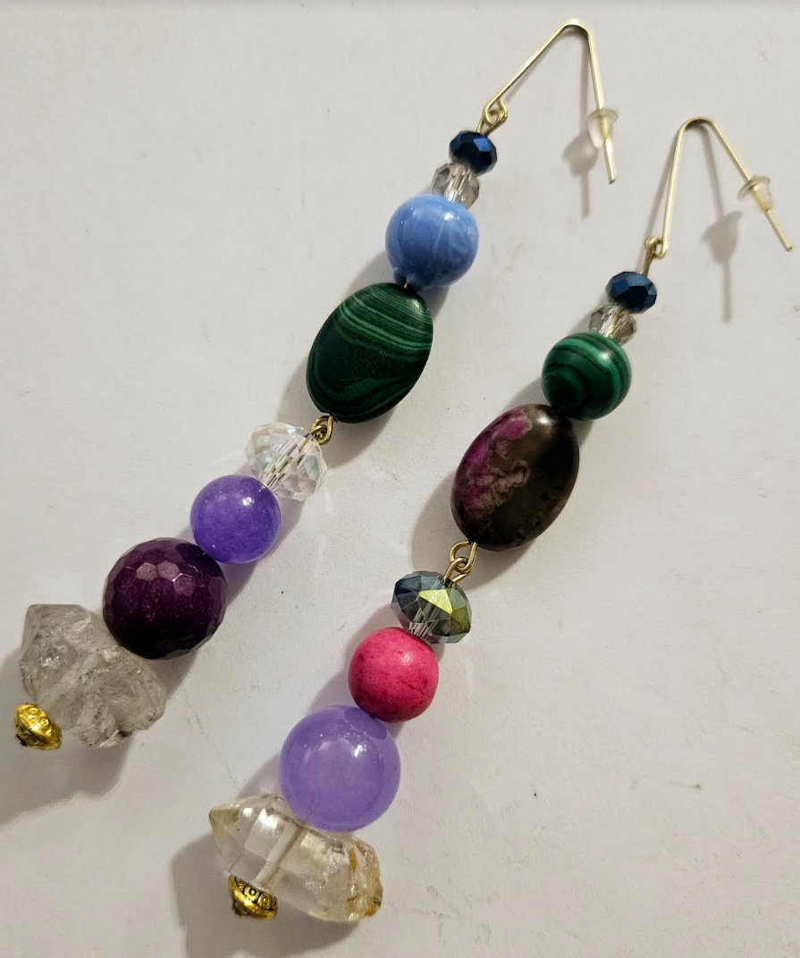 Mixed Gemstone Shoulder Dusters Colorful Beaded Long Pierced Earr