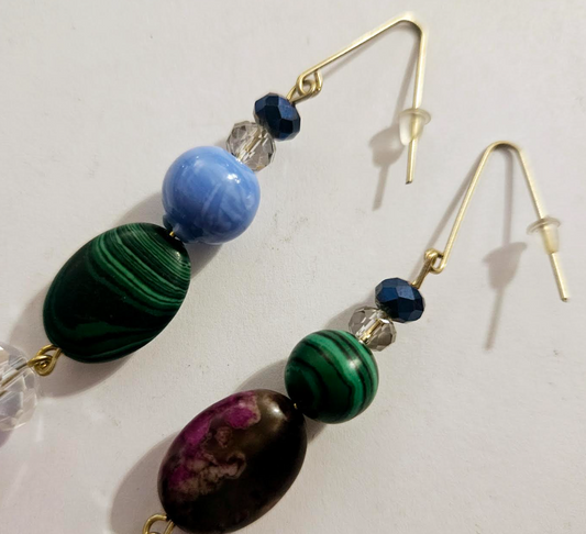 Mixed Gemstone Shoulder Dusters Colorful Beaded Long Pierced Earr