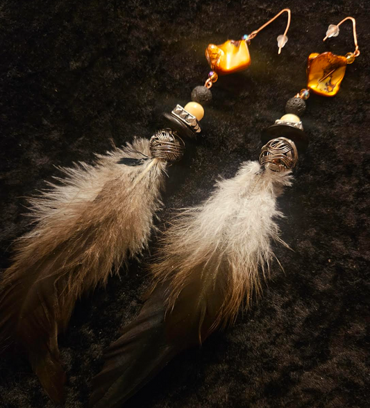 Earth Tone Feather Shoulder Duster Pierced Statement Earrings Mixed