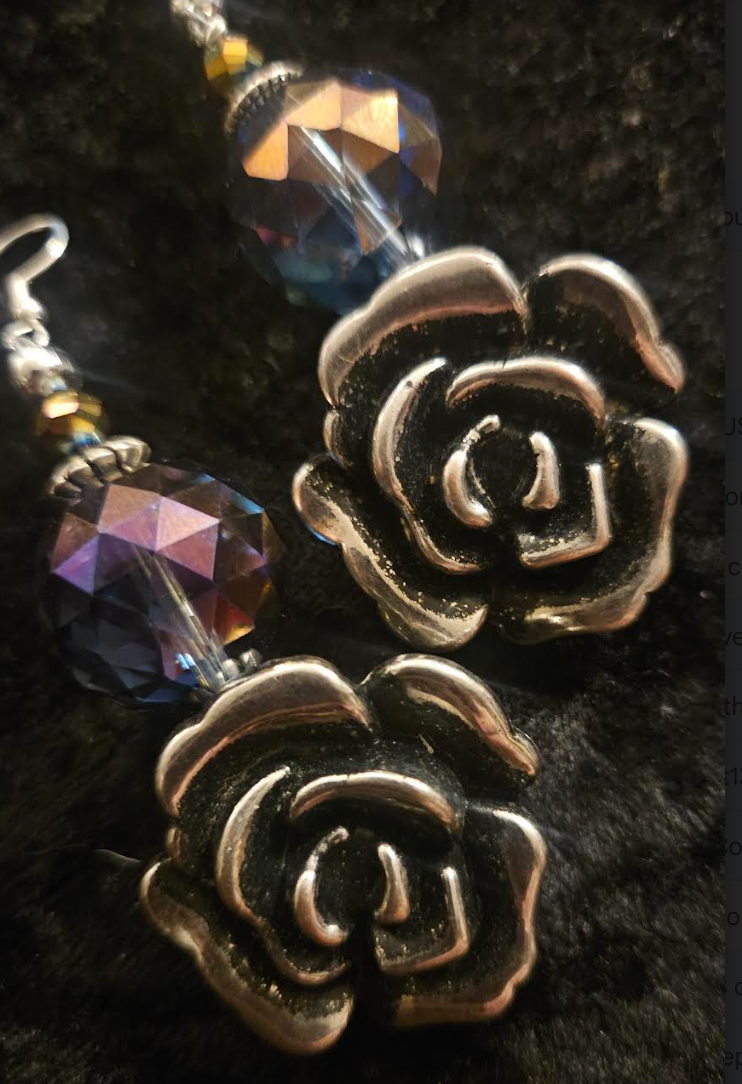 Silver Tone and Black Rose Dangle Pierced Statement Earrings Huge Pu