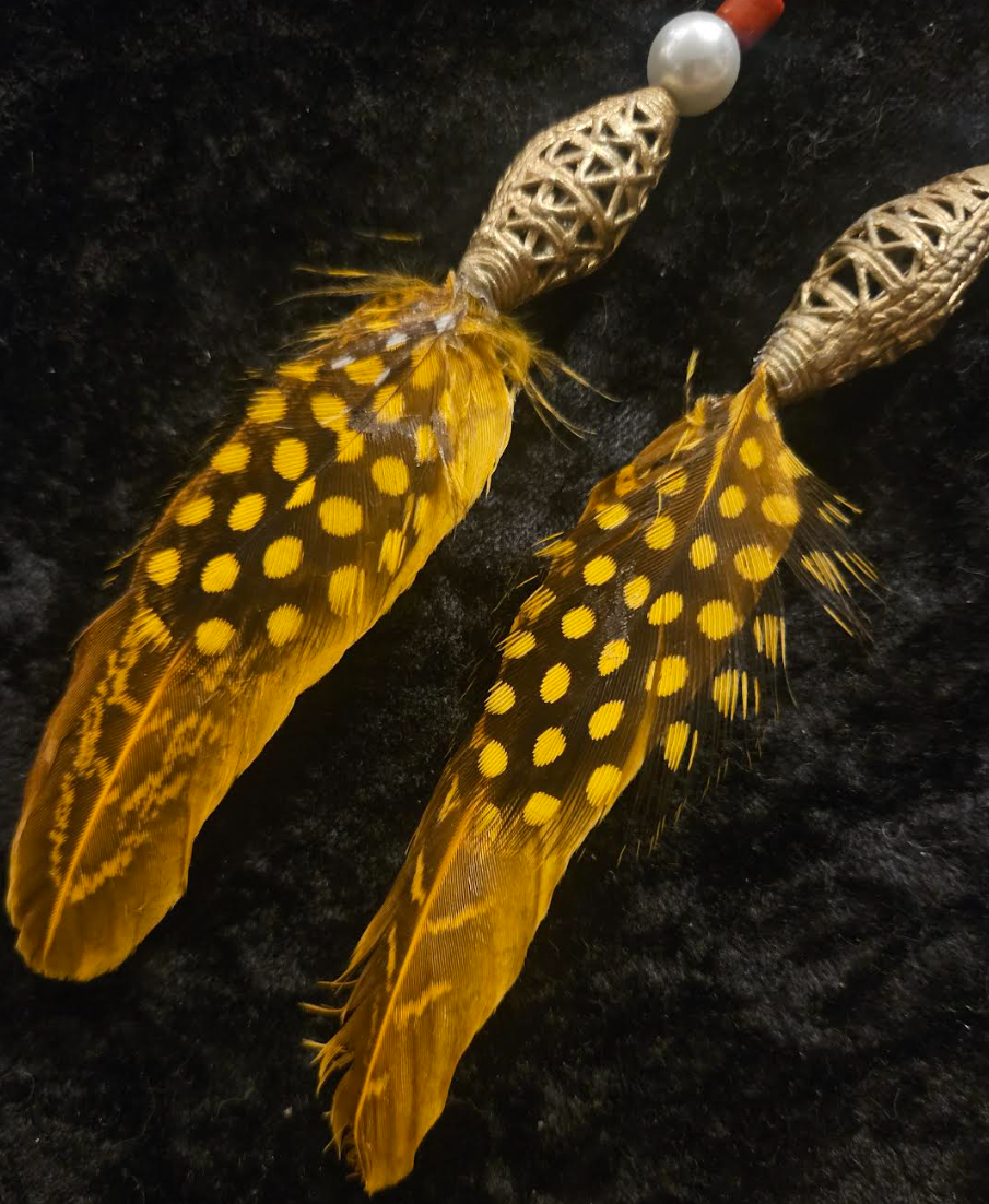 Orange Feather Shoulder Duster Pierced Statement Earrings Autumn War