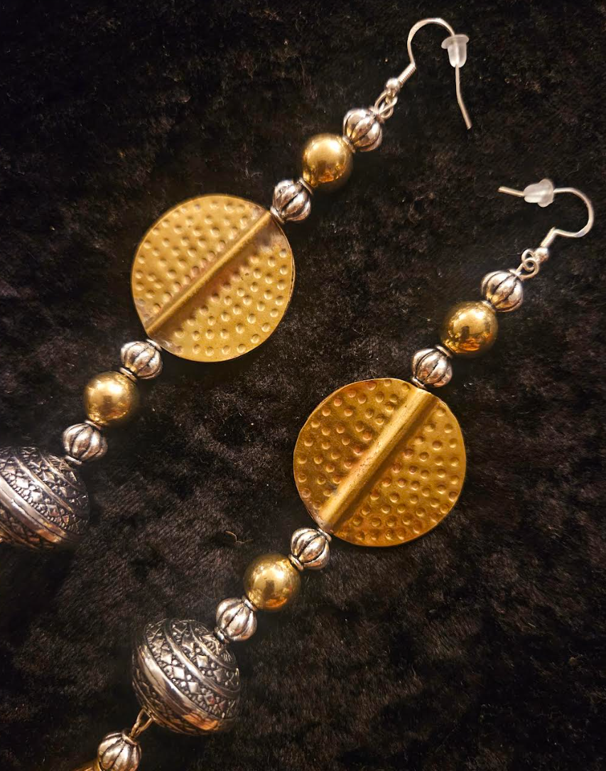 Exotic Gold and Silver Tone Shoulder Duster Belly Dancer Statement Ear