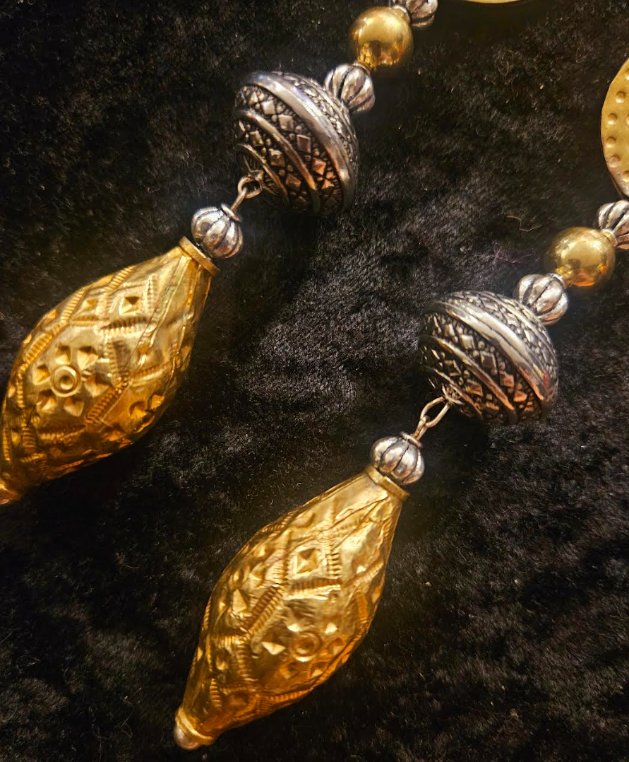 Exotic Gold and Silver Tone Shoulder Duster Belly Dancer Statement Ear