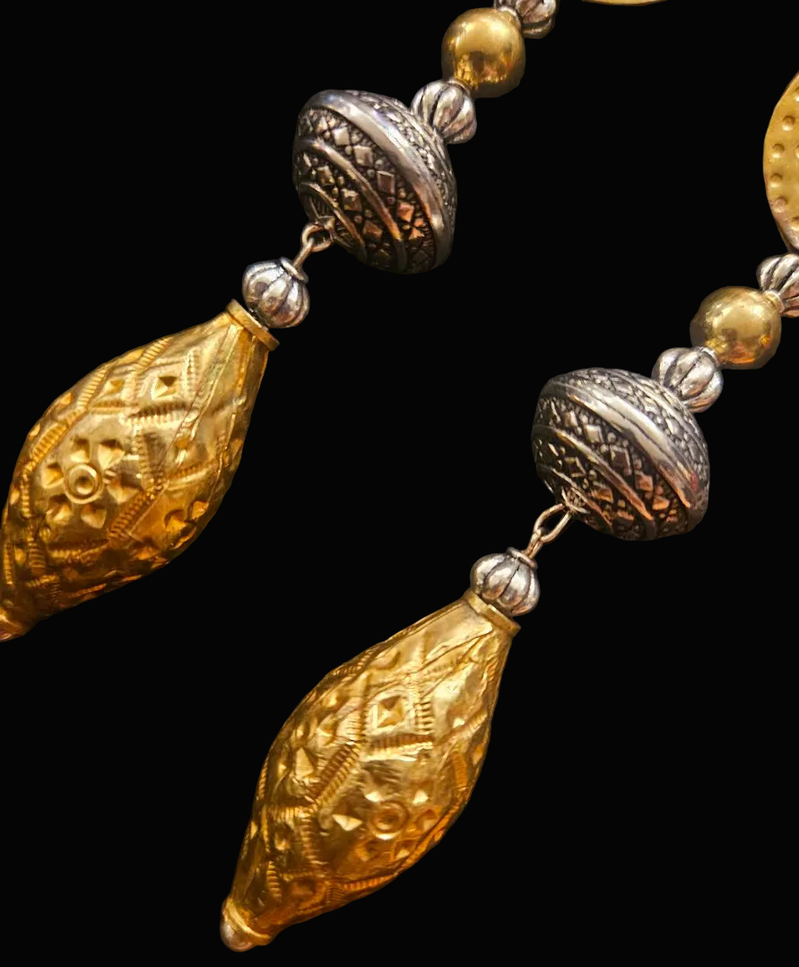 Exotic Gold & Silver Tone Tribal Shoulder Duster Pierced Earrings