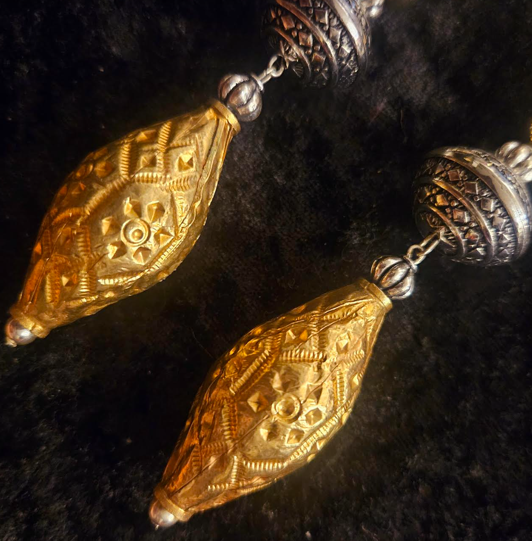 Exotic Gold and Silver Tone Shoulder Duster Belly Dancer Statement Ear