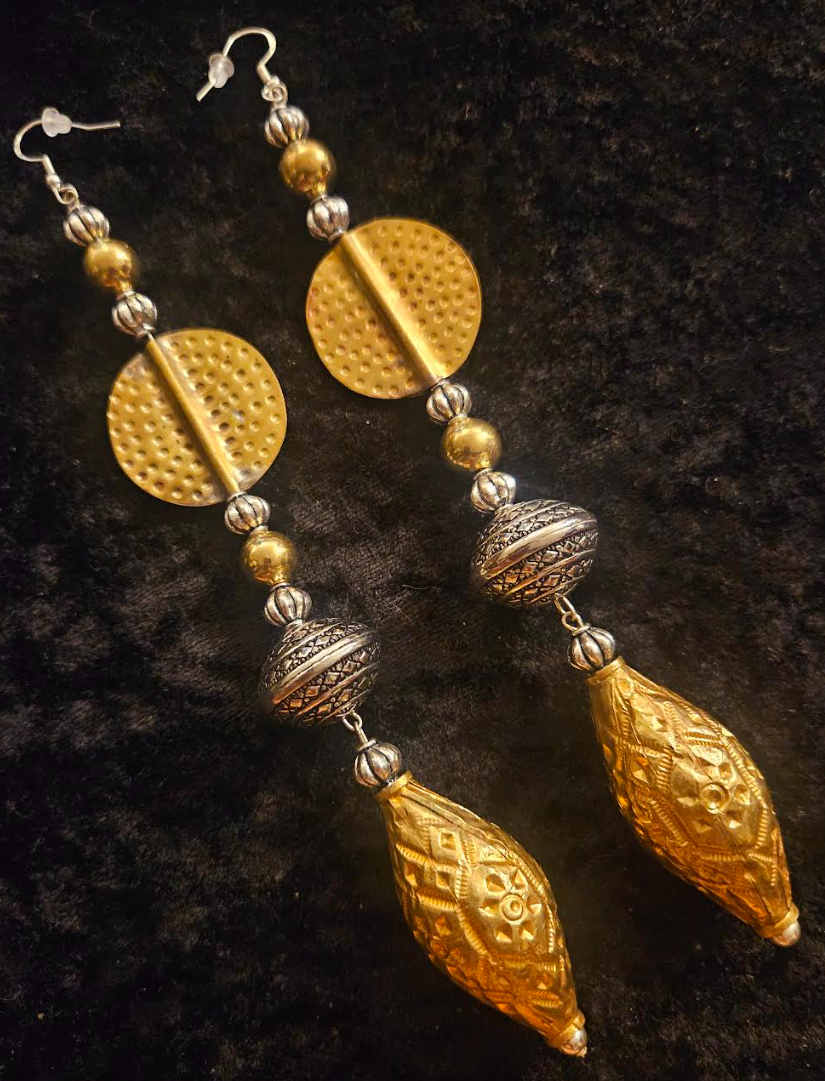 Exotic Gold and Silver Tone Shoulder Duster Belly Dancer Statement Ear