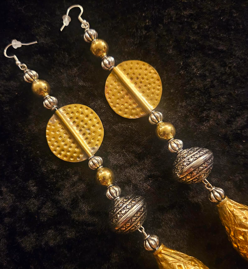 Exotic Gold and Silver Tone Shoulder Duster Belly Dancer Statement Ear