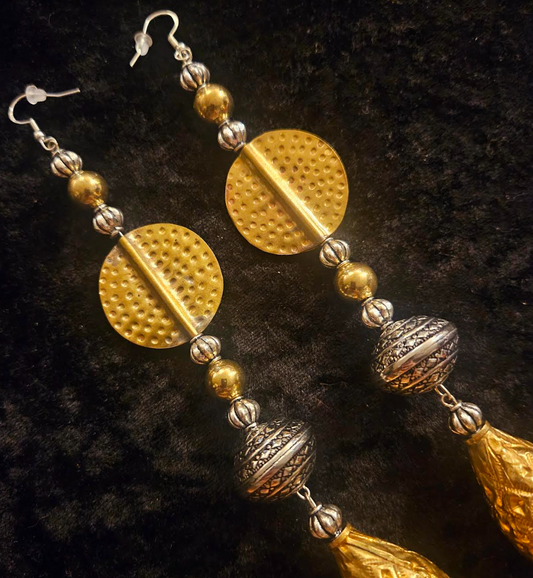 Exotic Gold and Silver Tone Shoulder Duster Belly Dancer Statement Ear