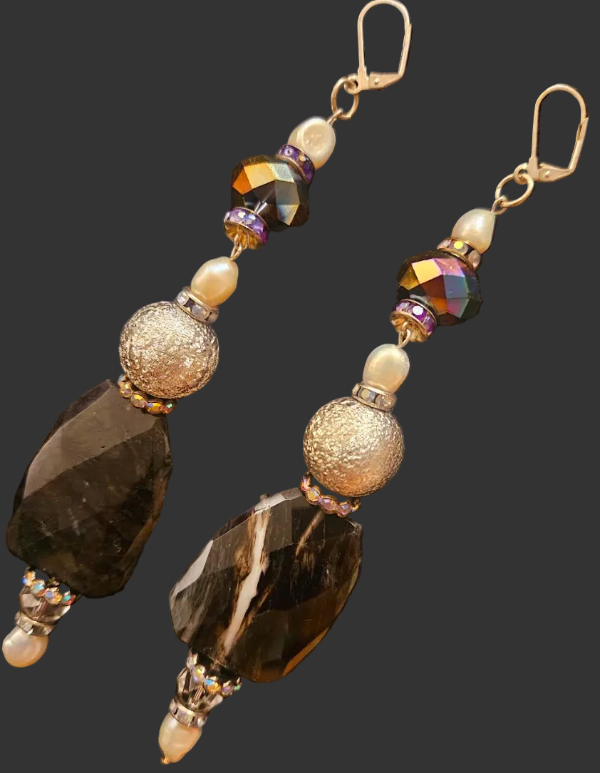 Fancy Earth Tone Gemstone Shoulder Duster Pierced Earrings