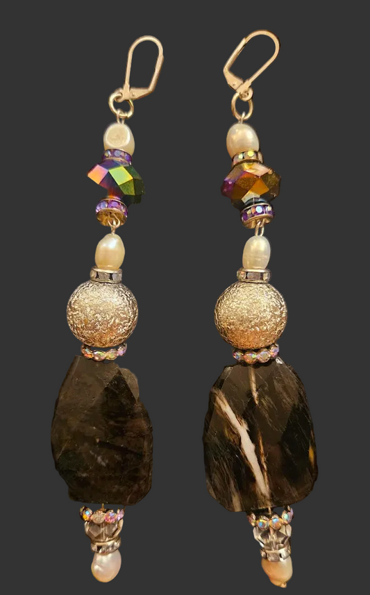 Fancy Earth Tone Gemstone Shoulder Duster Pierced Earrings