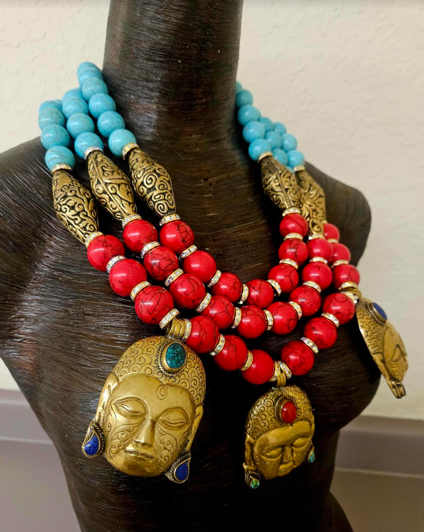 Tibetan Buddha Beaded Chest Piece - Artistic Jewelry for Art Galleries