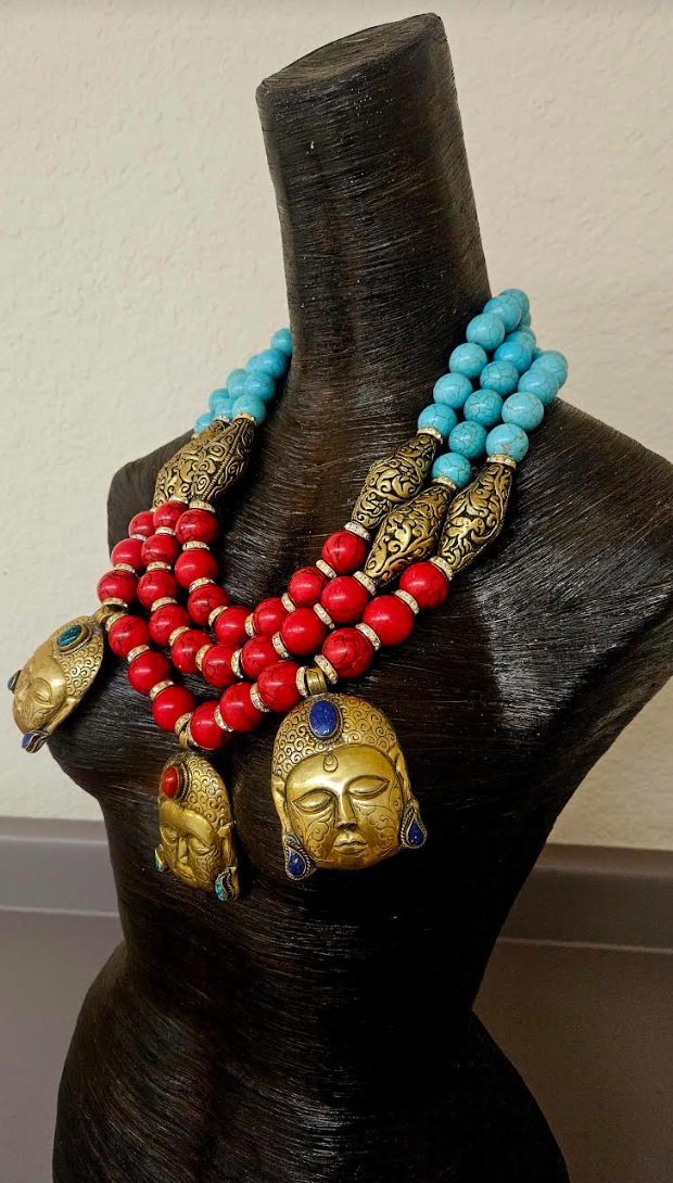 Tibetan Buddha Beaded Chest Piece - Artistic Jewelry for Art Galleries