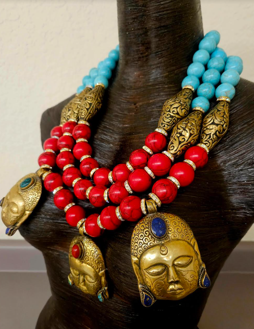 Tibetan Buddha Beaded Chest Piece - Artistic Jewelry for Art Galleries